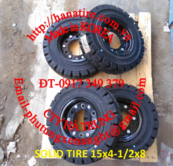 Solid tire 15x4-1/2x8, bánh xe nâng, vo xe nang, lop xe nang