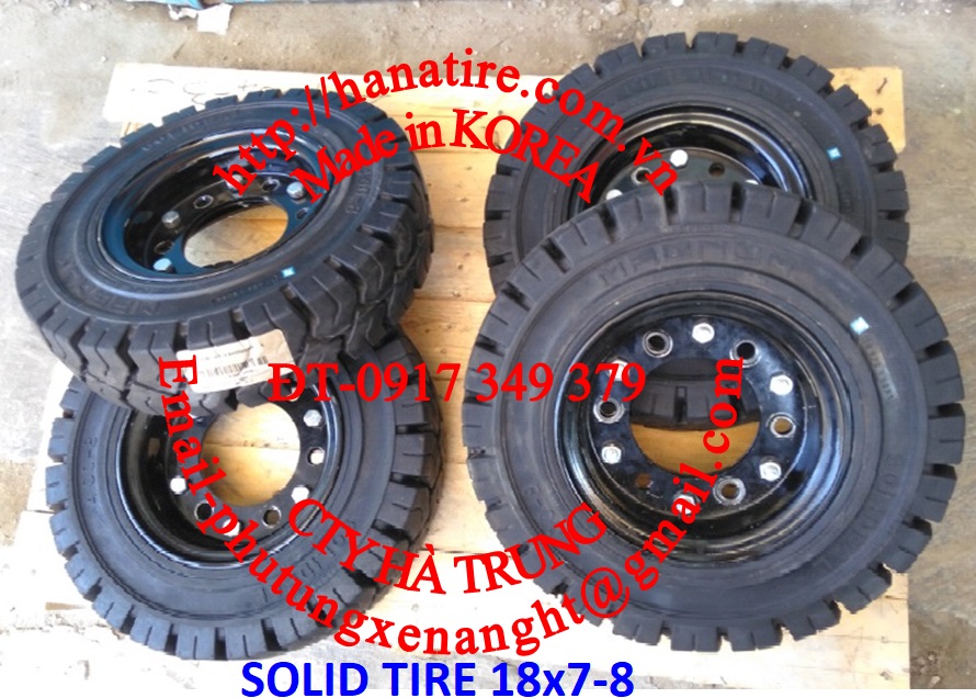 Solid tire 18x7-8, bánh xe nang 18x7-8, vỏ xe nâng 18x7-8, lốp xe nâng 18x7-8