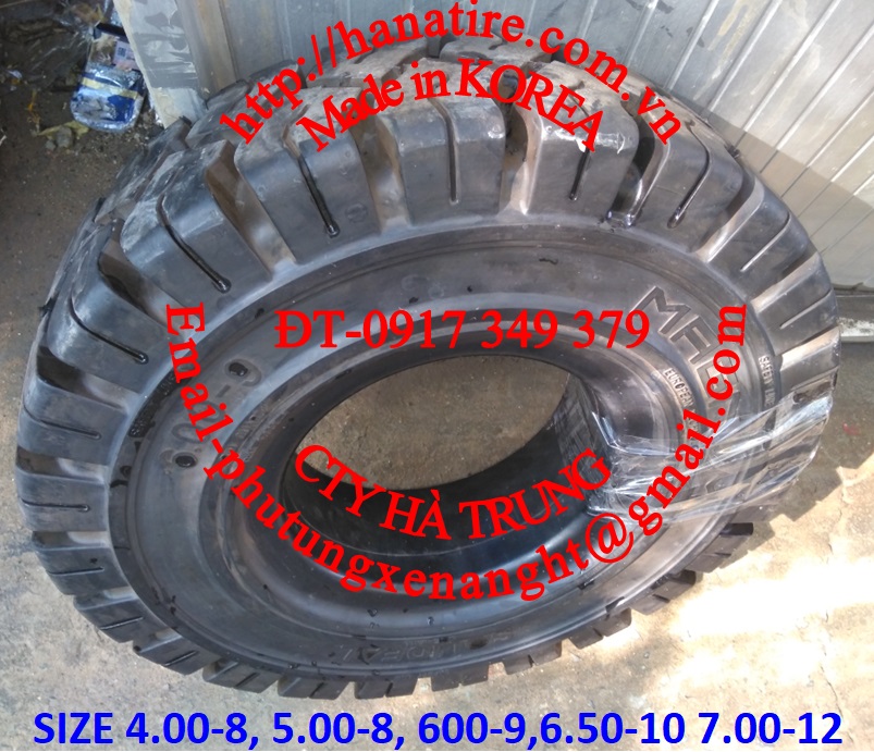 Solid tire 600-9, banh xe nang Toyota 6.00-9, vo xe nang Nissan 6.00-9, lop xe nang TCM 6.00-9